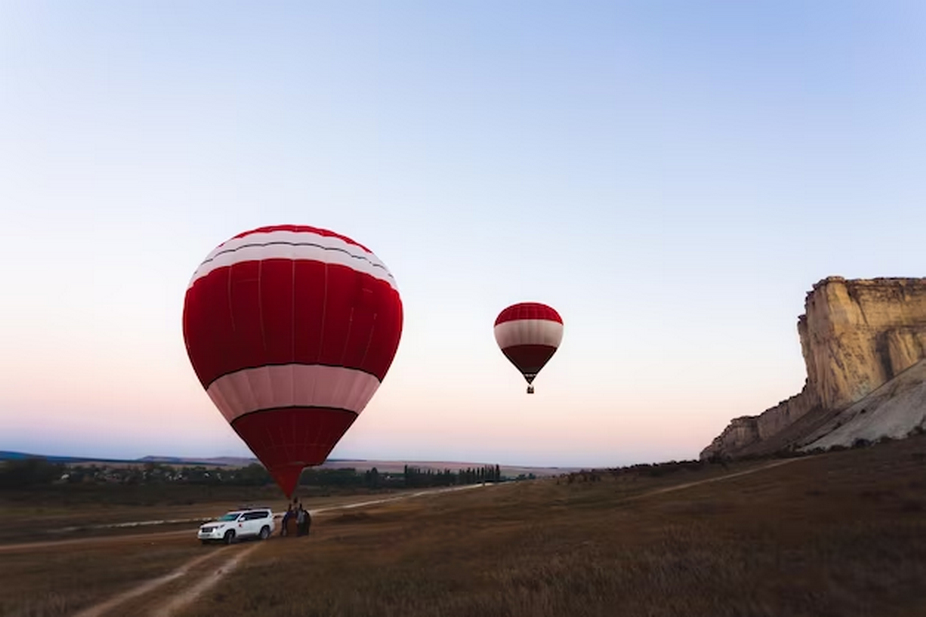 Hot air balloon in an open area